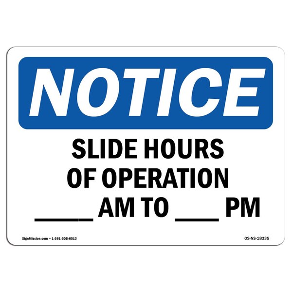 OSHA, Slide Hours Of Operation _ Am To _ Pm, 5in X 3.5in, 10PK, 5" W, 3.5" H, Landscape, PK10